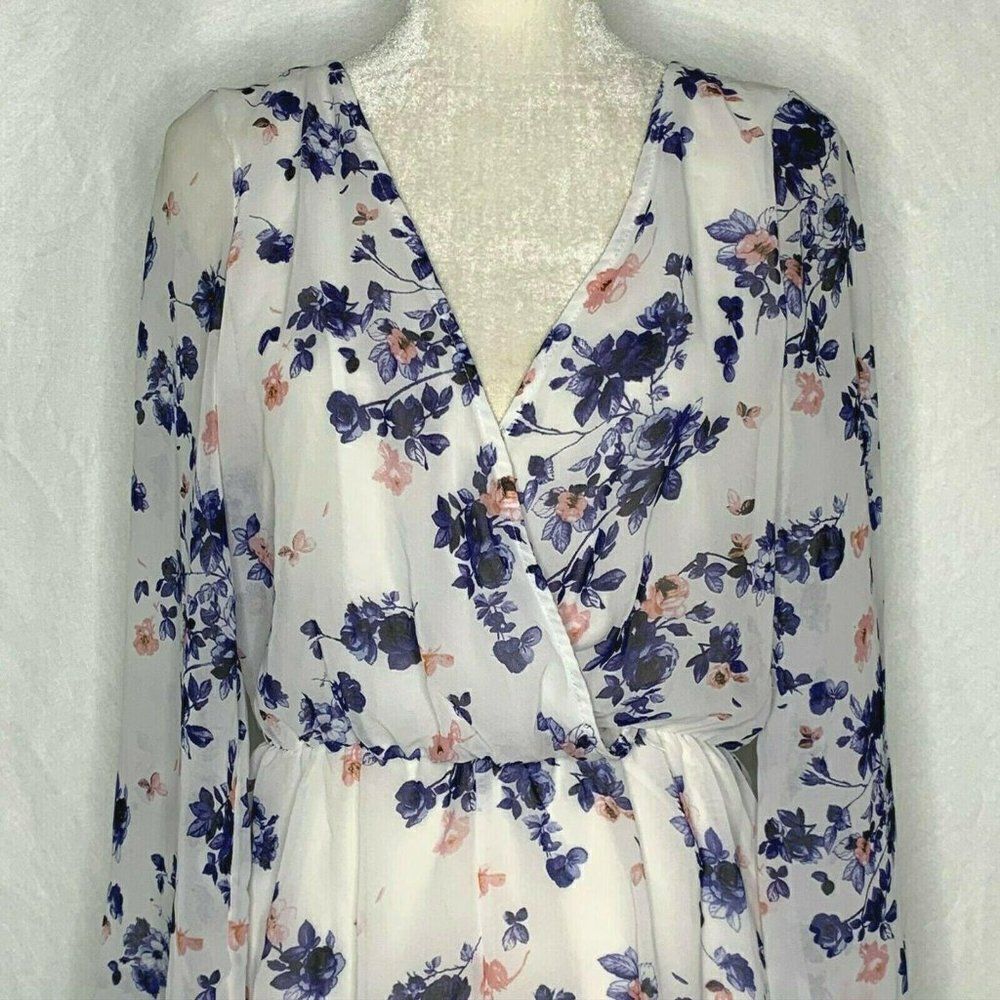 Cotton On Floral Romper S White Surplice Top Elastic Waist Long Sleeves Lined